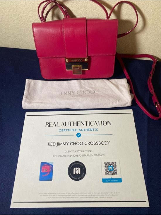 Jimmy Choo Handbags - Jimmy Choo Red/Fuchsia Leather Crossbody with Gold-Tone Lock